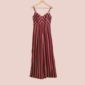 Burgundy Jumpsuit with Stripes